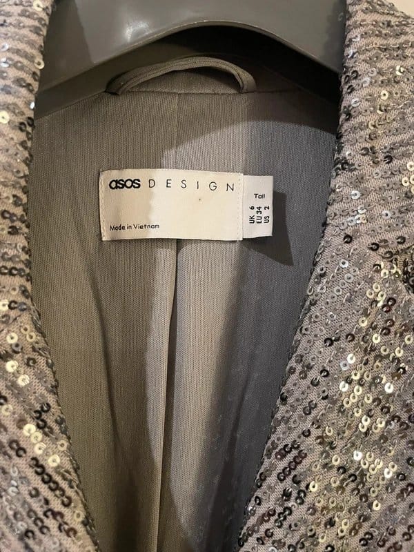ASOS Silver Sequin Blazer With Tie Belt
