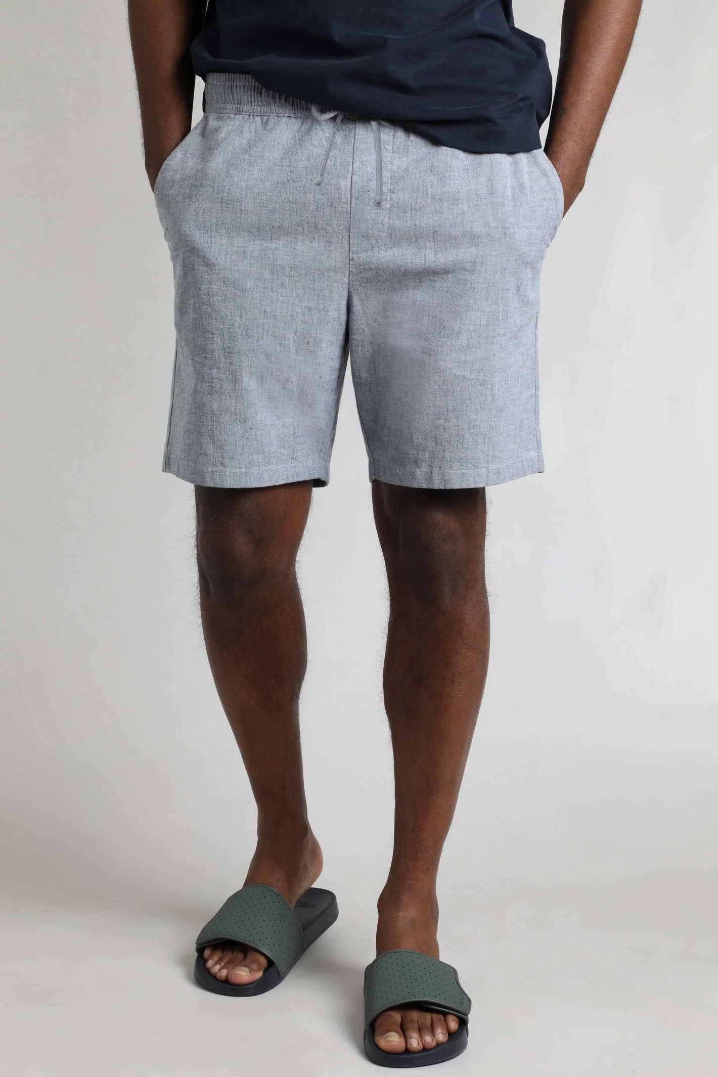 Weird Fish Weird Fish Men's Winchester Relaxed Linen Rich Shorts in Blue - 1