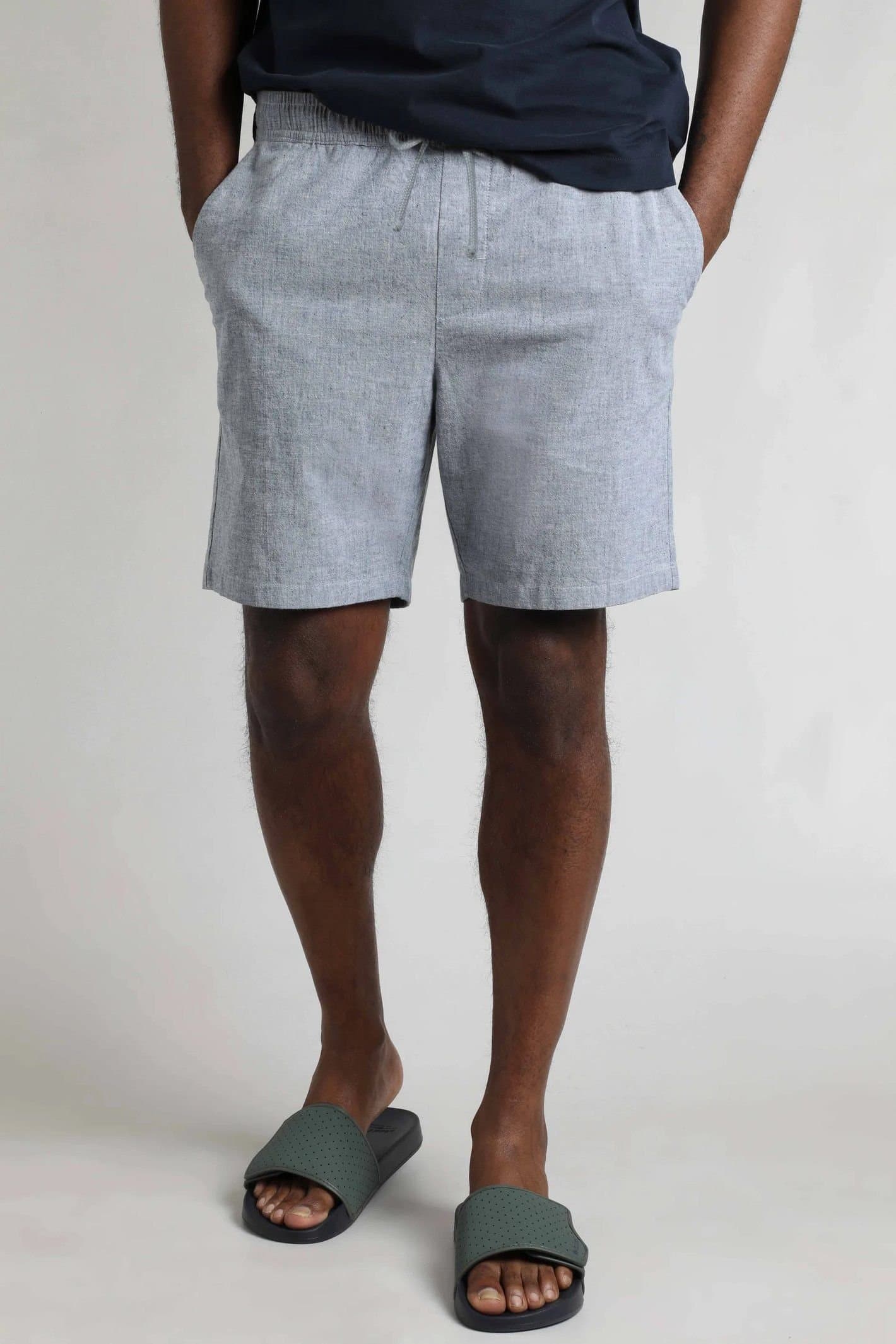 Weird Fish Weird Fish Blue Linen Relaxed Shorts for Men