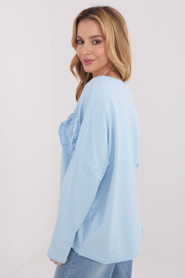 Love Lace Love Lace Women's Cotton Elastane Casual V Neck Applique Blouse in Blue - 2