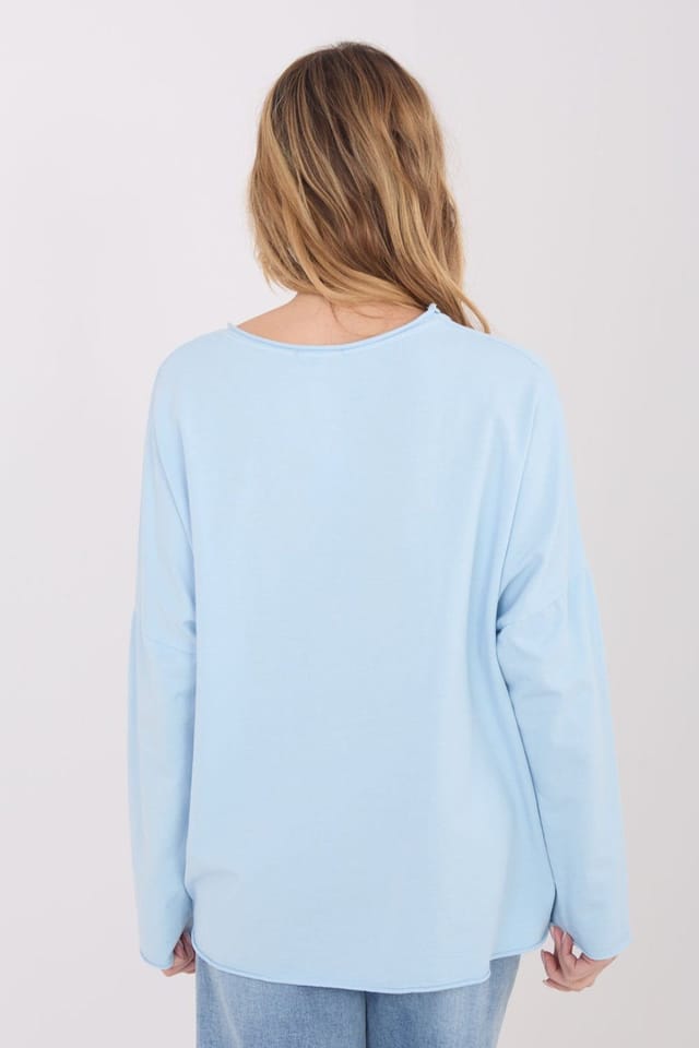 Love Lace Love Lace Women's Cotton Elastane Casual V Neck Applique Blouse in Blue - 3