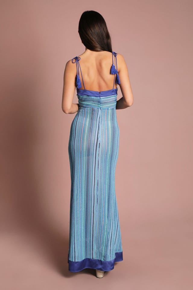 Coast Coast Women's Crochet Maxi Dress With Satin Trim in Cobalt - 3
