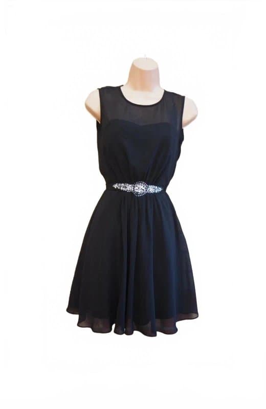 New Look New look black beaded chiffon diamonte waist ruched boned party prom dress 6 uk