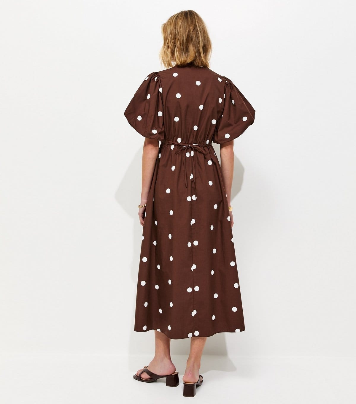 New Look Women's Brown Polka Dot Puff Sleeve Midi Dress New Look - 4
