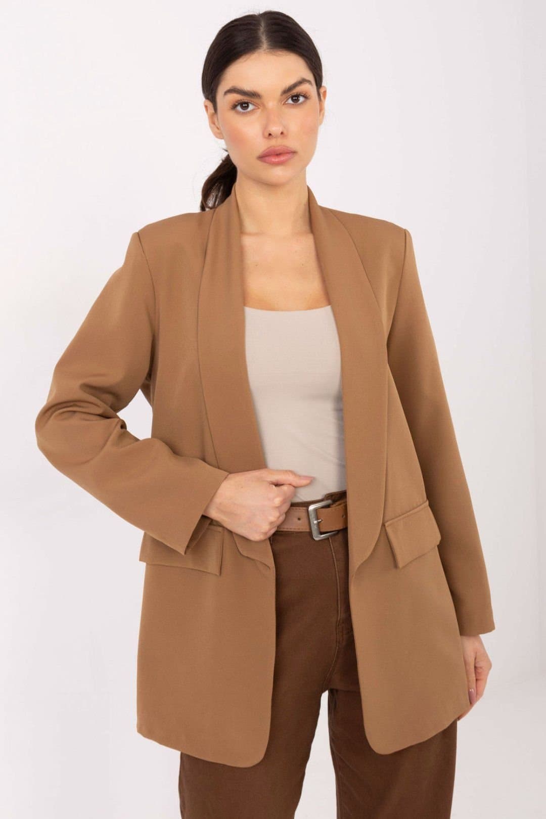 Love Lace Love Lace Women's Shoulder Padded Blazer Lightweight Lined in Brown