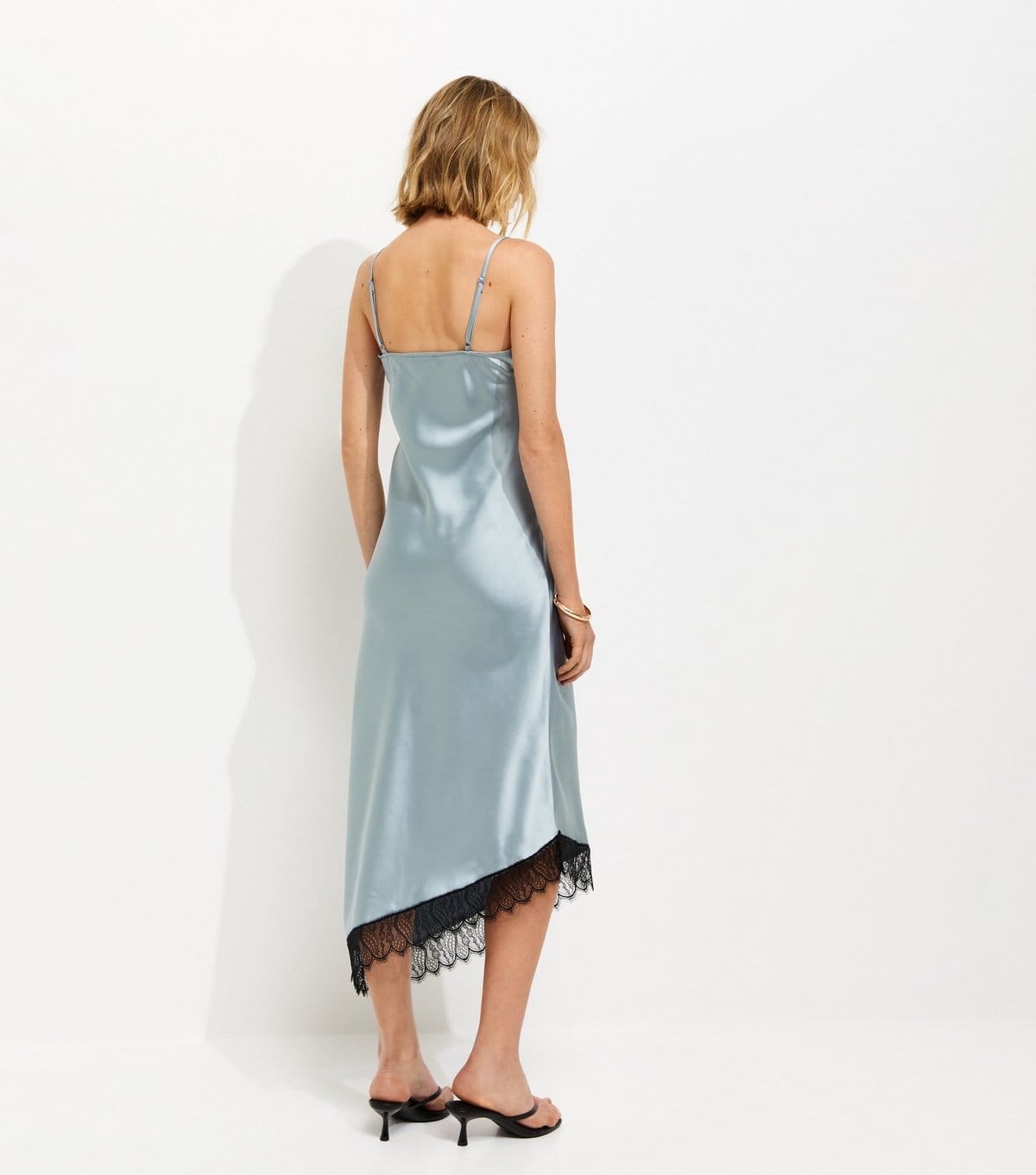 New Look Women's Light Blue Satin Strappy Asymmetric Midi Dress New Look - 4