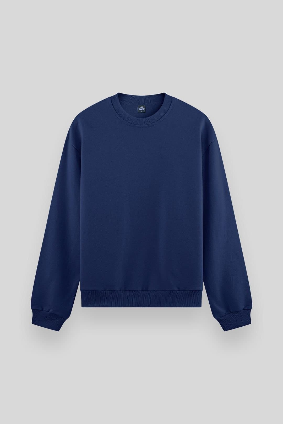 Tommy Life Tommy Life Men's Plain Crew Neck Sweatshirt in Mid Navy