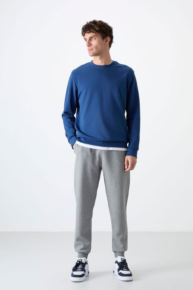 Tommy Life Tommy Life Men's Plain Crew Neck Sweatshirt in Mid Navy - 3