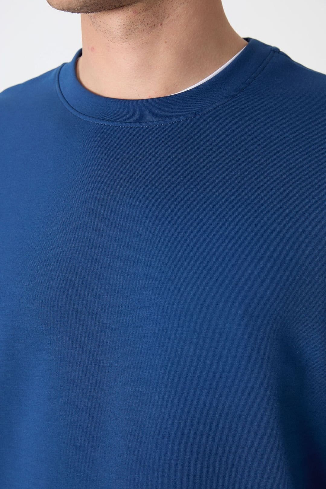 Tommy Life Tommy Life Men's Plain Crew Neck Sweatshirt in Mid Navy - 4