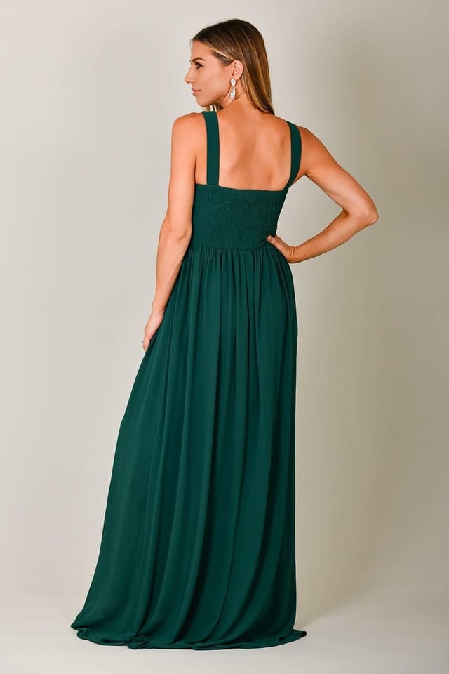 KRISP KRISP Women's Diamante Neck Chiffon Maxi Dress in Dark Green - 3