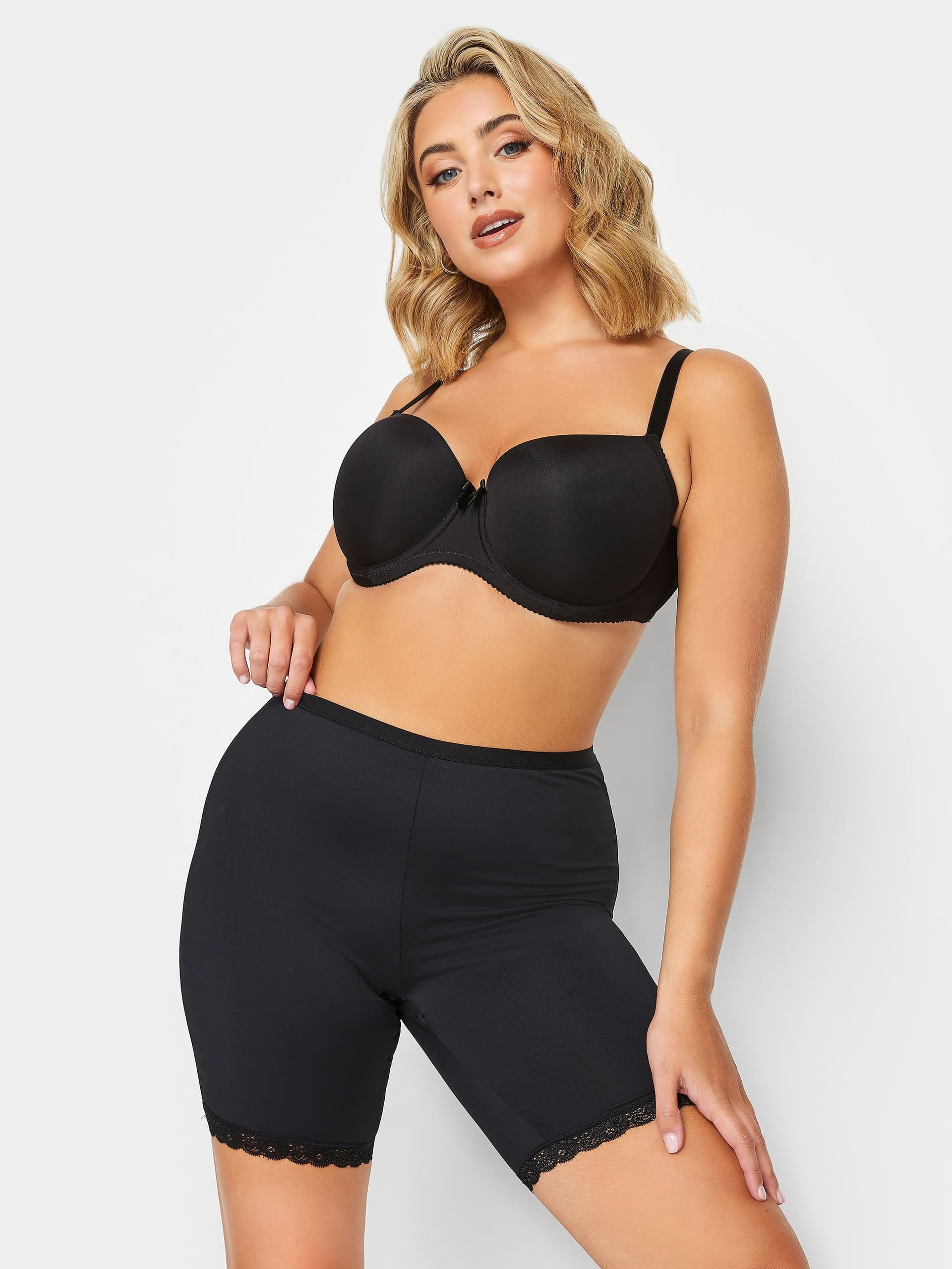 Yours Black Lace Trim Anti Chafing High Waisted Shorts