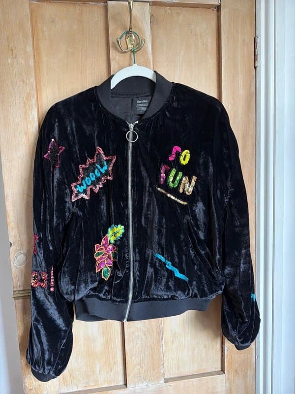 Bershka Bershka Velvet Bomber Jacket with Beaded Detail