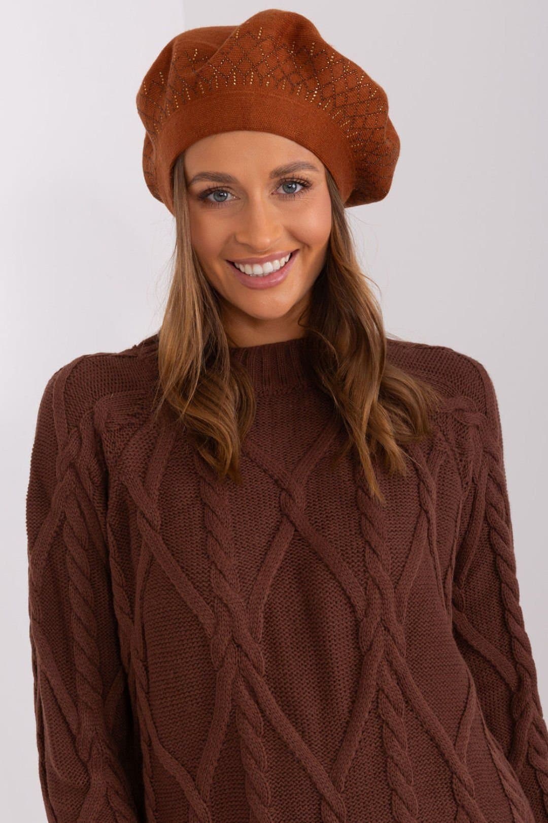 Love Lace Love Lace Women's Classic Wool Beret Hat for Women Trendy Solid Autumn Winter Style in Terracotta