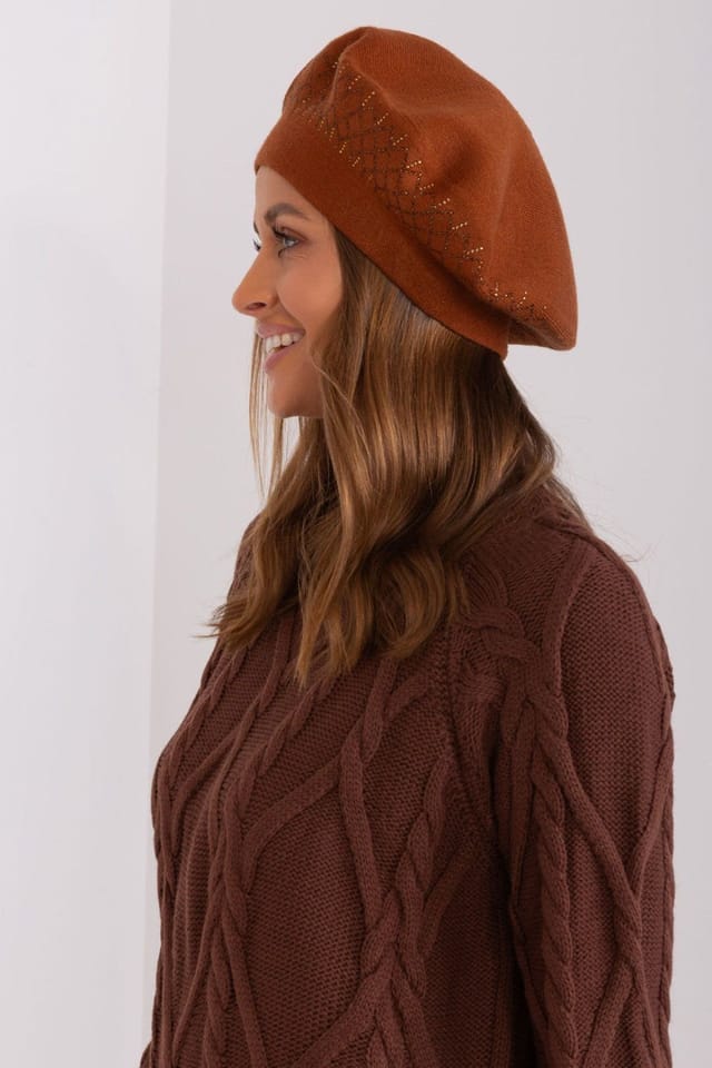 Love Lace Love Lace Women's Classic Wool Beret Hat for Women Trendy Solid Autumn Winter Style in Terracotta - 2