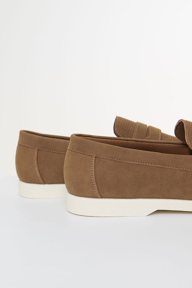 Threadbare Threadbare Men's Textured Faux Suede Penny Loafers in Taupe - 2