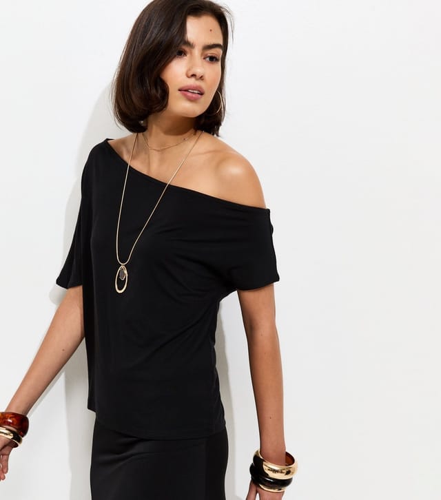 New Look Women's Black Jersey Off The Shoulder Top New Look - 2