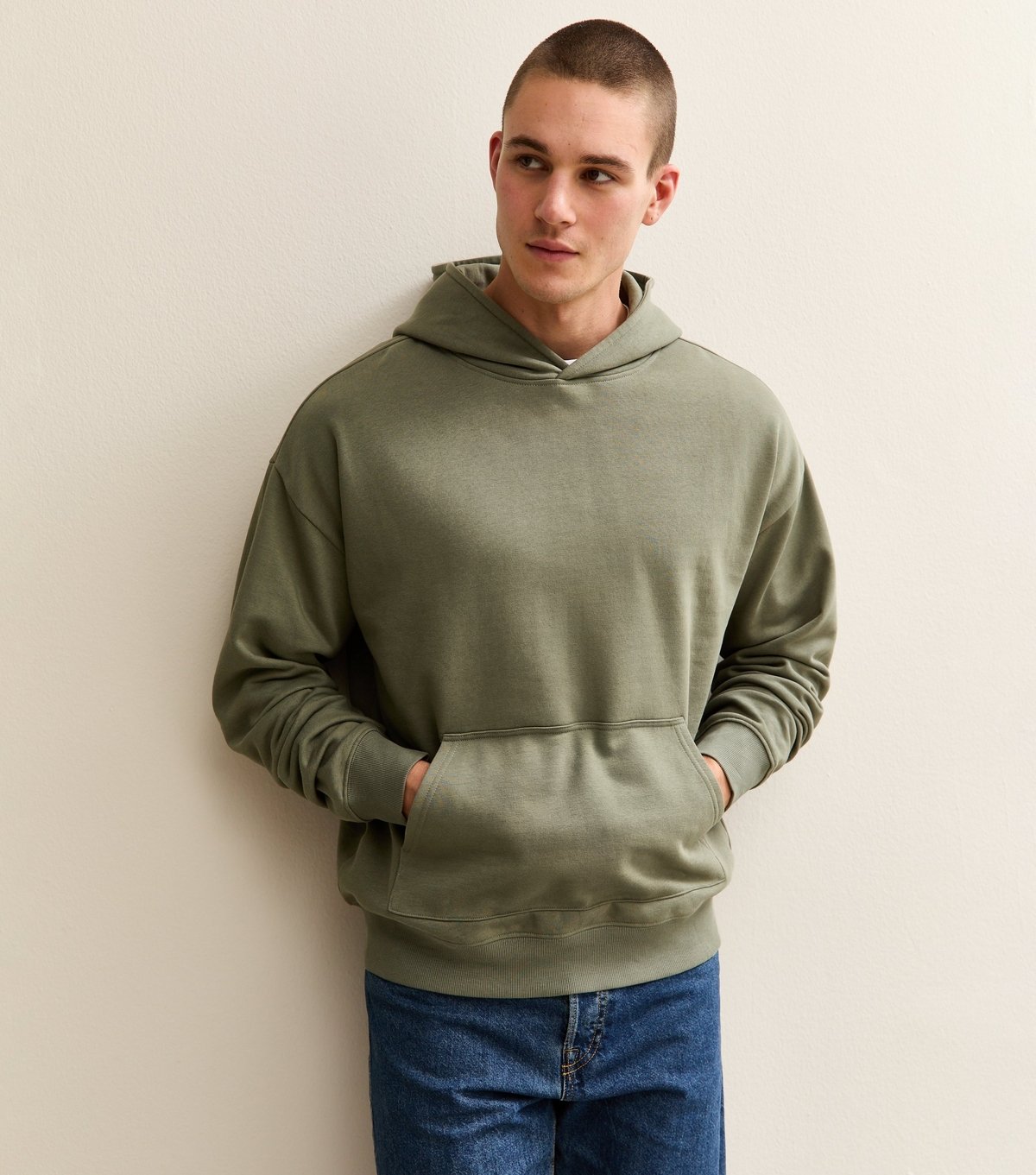 New Look Men's Khaki Oversized Hoodie New Look - 2