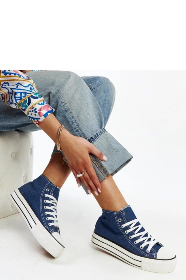Love Lace Love Lace Women's Denim High Top Sneakers with Thick Rubber Sole for Style in Blue - 2