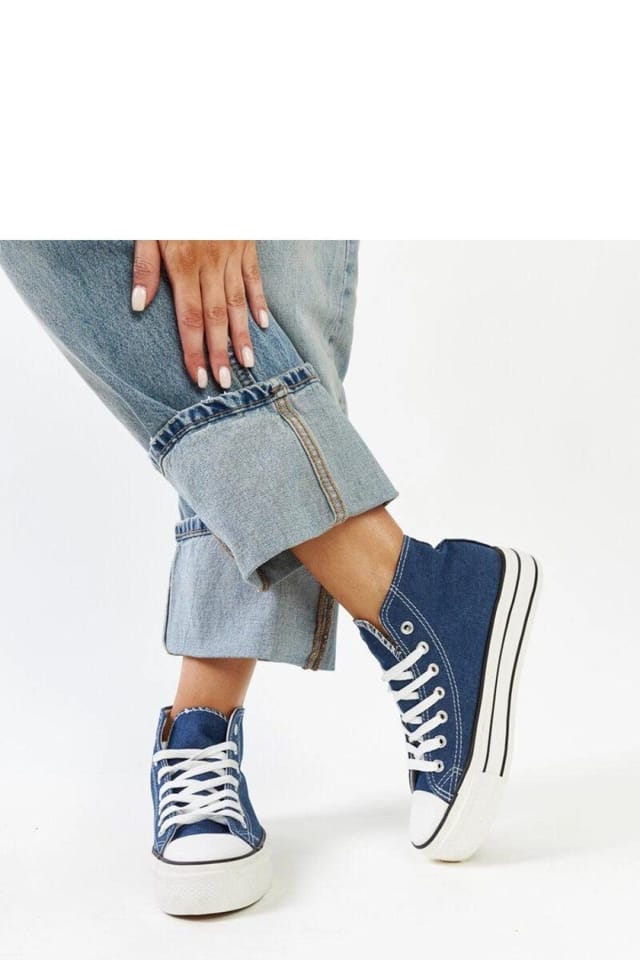 Love Lace Love Lace Women's Denim High Top Sneakers with Thick Rubber Sole for Style in Blue - 3