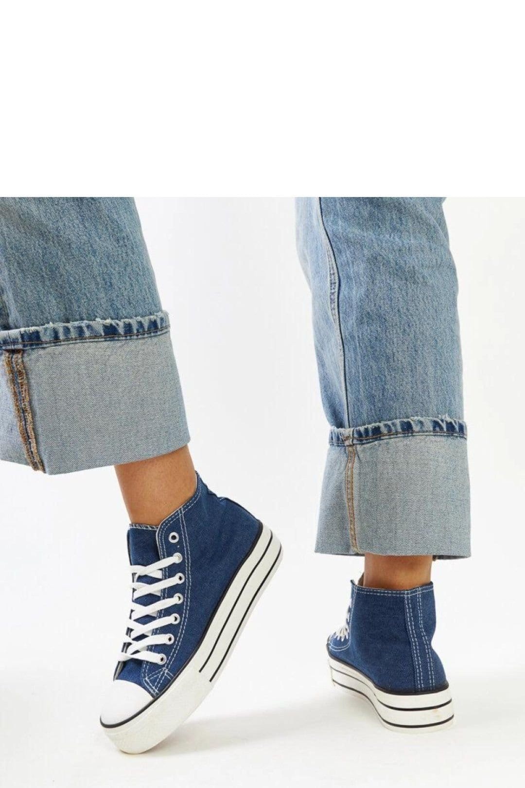 Love Lace Love Lace Women's Denim High Top Sneakers with Thick Rubber Sole for Style in Blue - 4