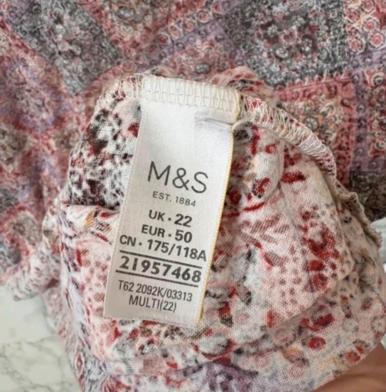 Per Una M&S Per Una Cotton Rich Floral Tile Print Top UK 22 Boho Crochet Trim Pink Grey Plus Size