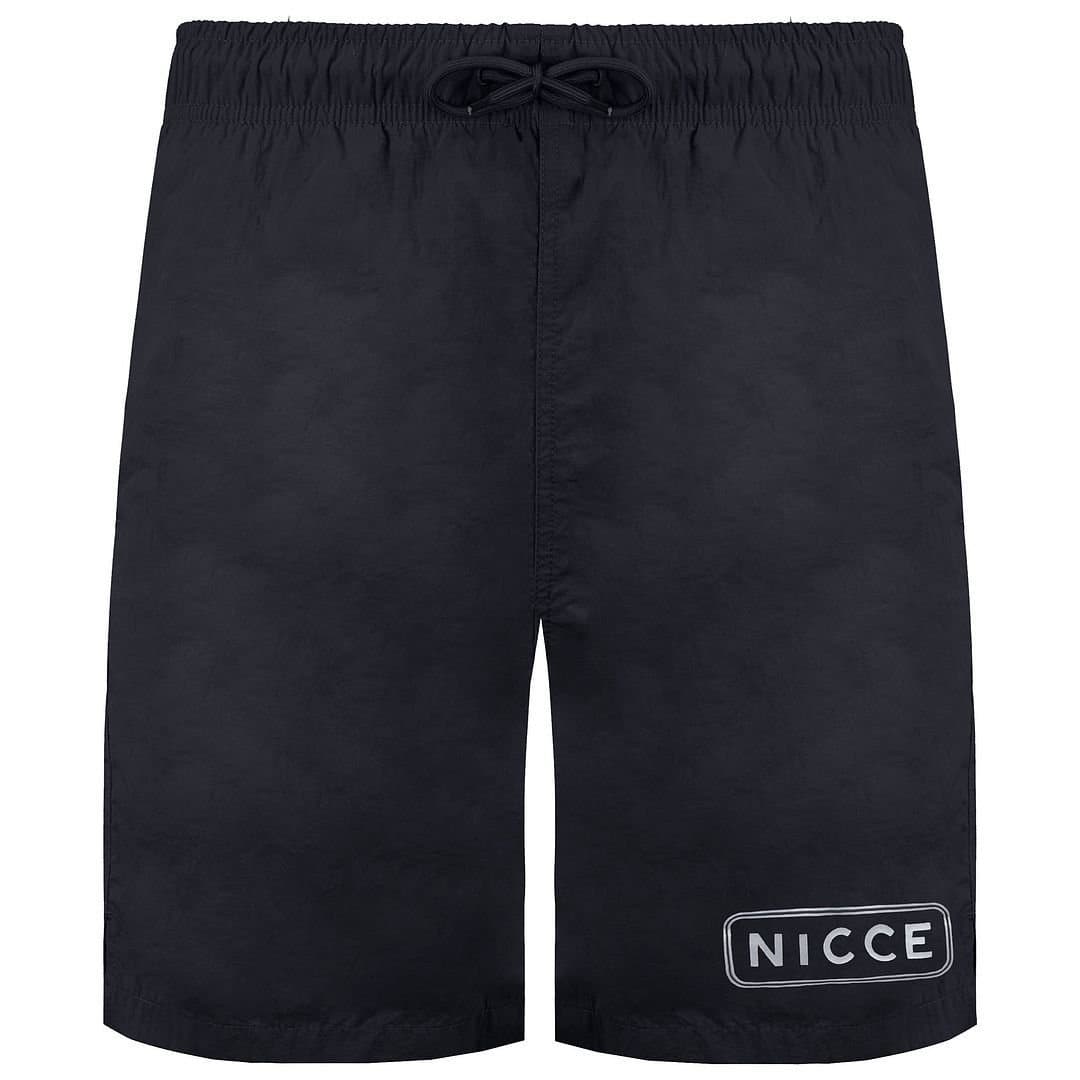 Nicce Nicce Men's Stretch Waist Black Graphic Logo Plinth Swim Shorts