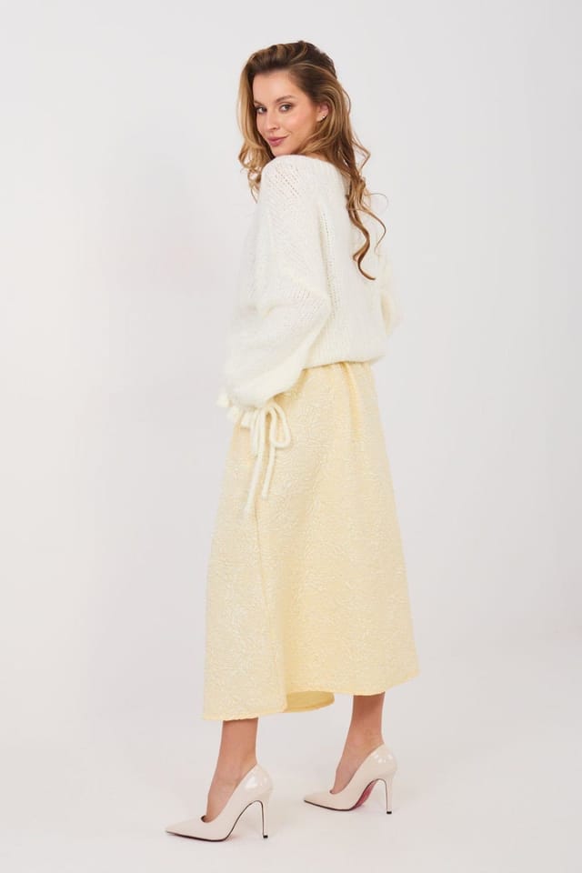 Love Lace Love Lace Women's Front Pleated Flared Midi Skirt with Pockets in Yellow - 2