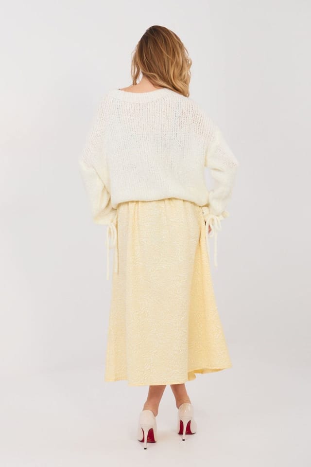 Love Lace Love Lace Women's Front Pleated Flared Midi Skirt with Pockets in Yellow - 3