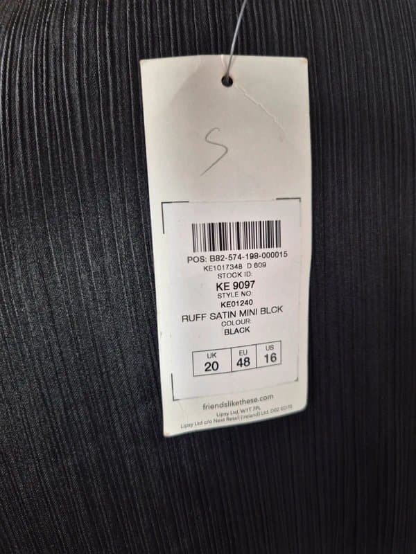 Next (818) ruffle satin black belted dress size 20