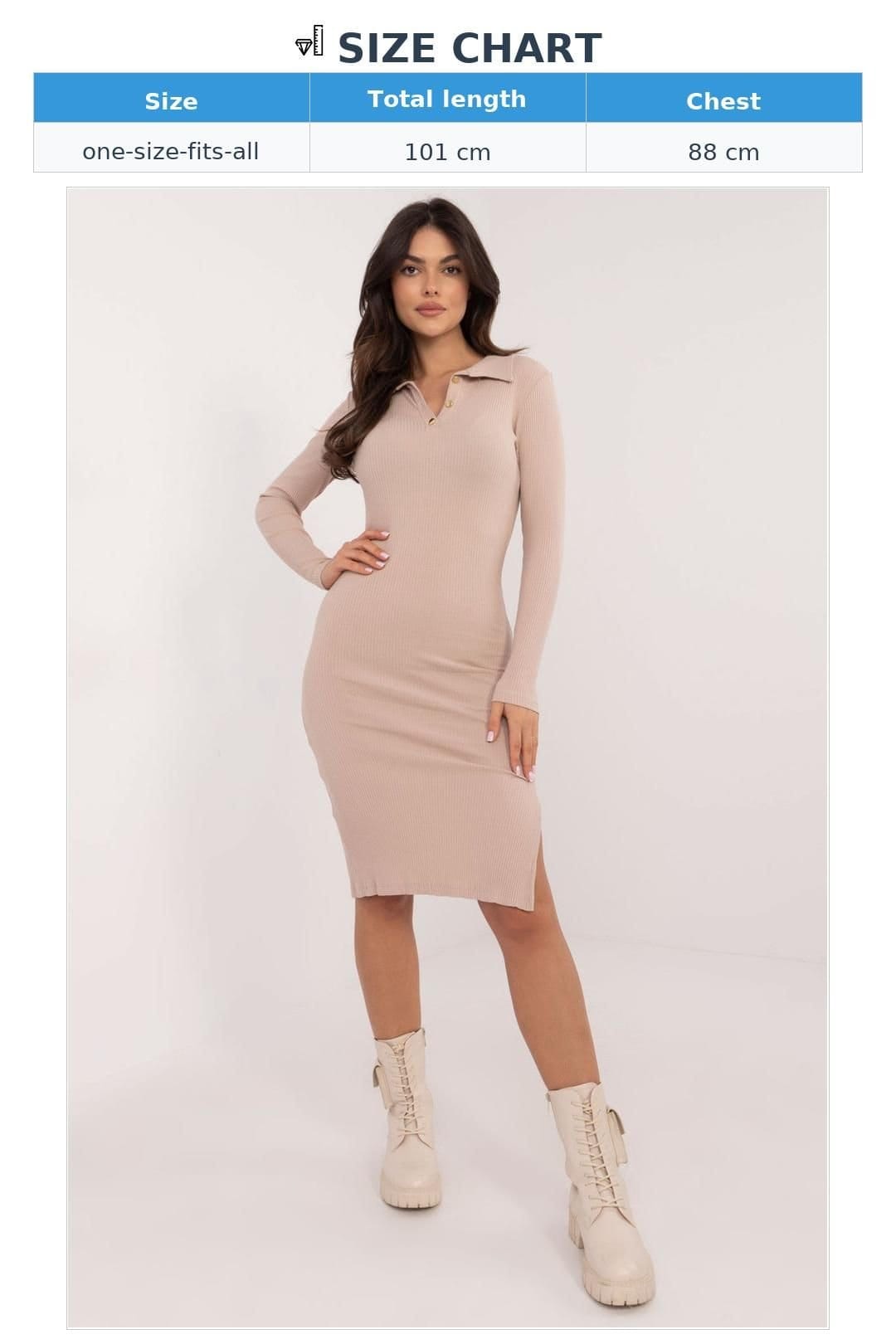 Love Lace Love Lace Women's Everyday Ribbed Pencil Collar Dress in Beige - 4
