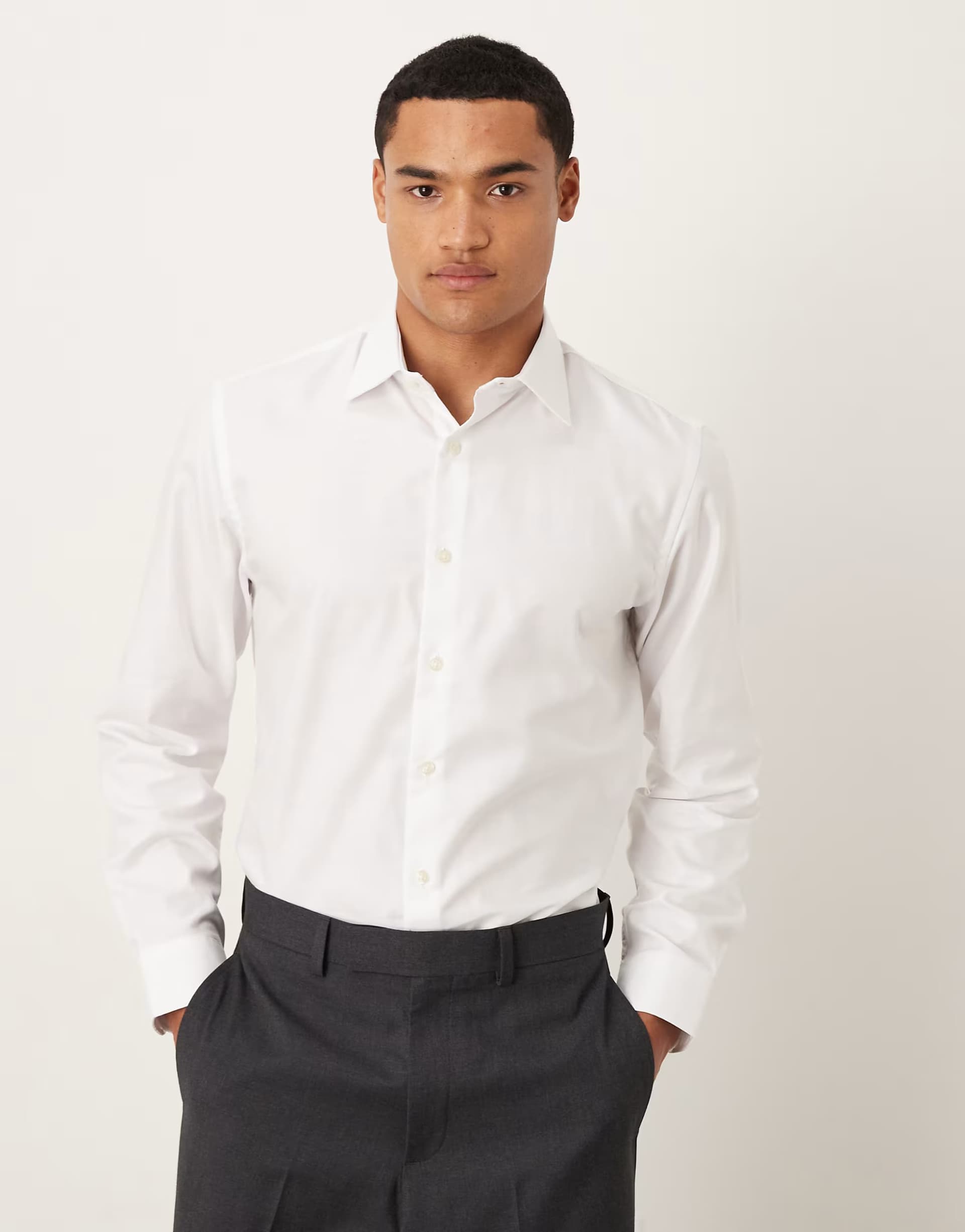ASOS Selected slim poplin shirt in white