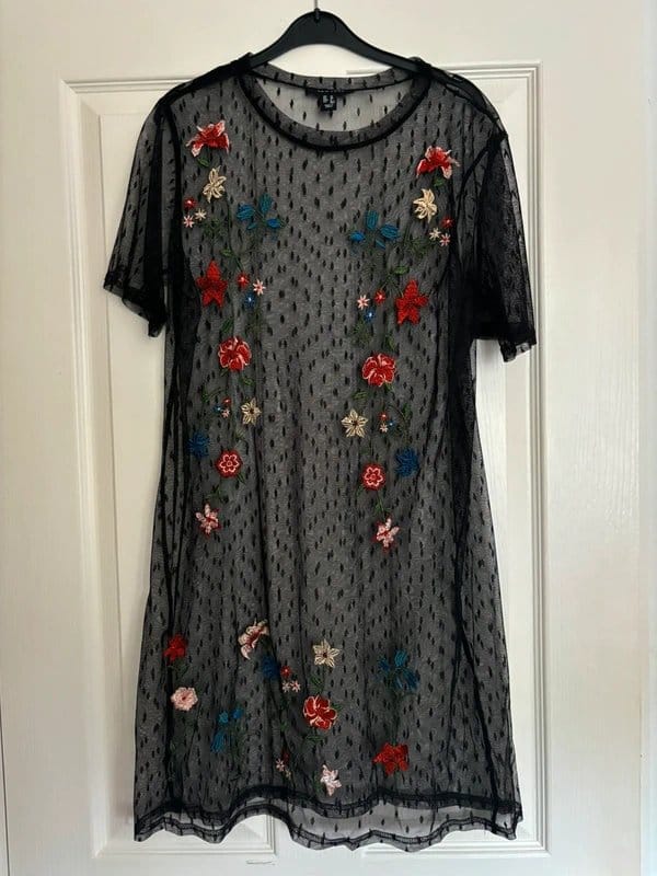 New Look Black Sheer Floral Embroidered Dress