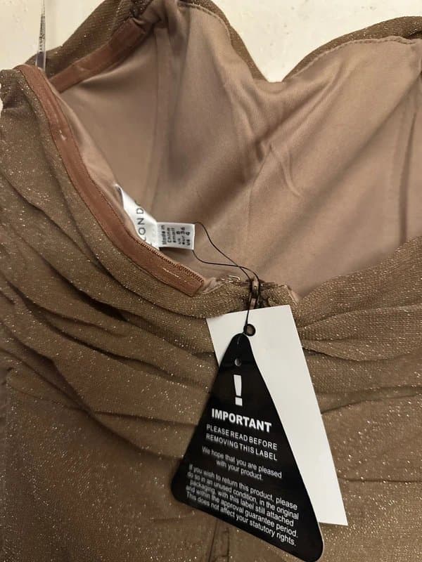 Rare London Rare London mesh drape wrap detail corset midi dress in brown glitter UK 8