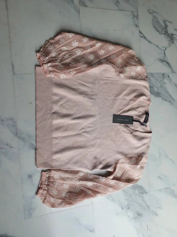 Mint Velvet Mint Velvet Pink Lace Sleeve Jumper Top Size M UK 12 Cottagecore Romantic NWT
