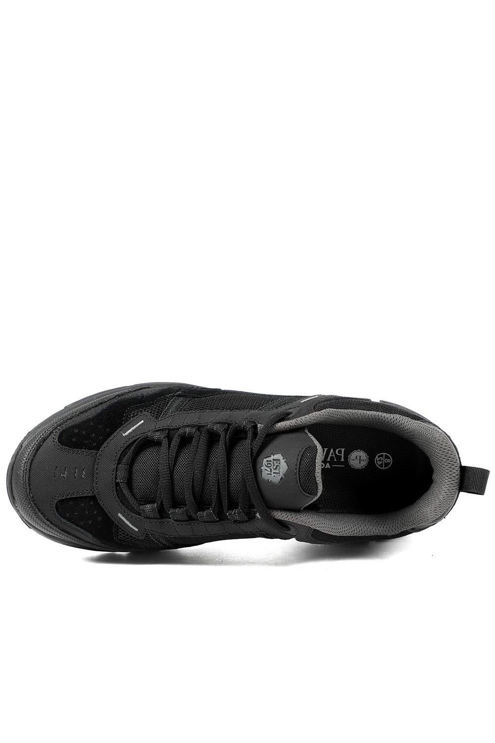 Pavers Pavers Men's Extra Wide Leather Memory Foam Lace Up Trainers in Black - 4