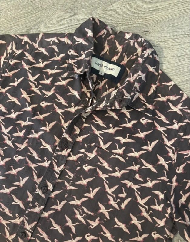 River Island Brown Crane Print Short Sleeve Shirt