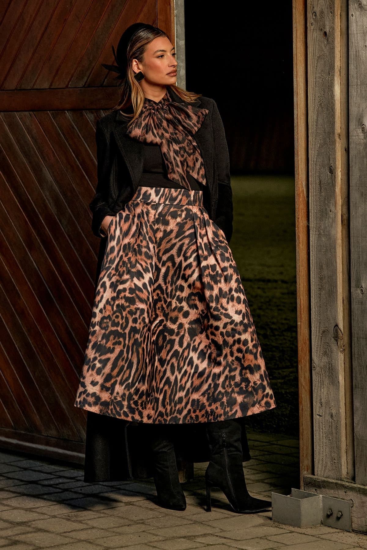 Coast Coast Women's Lisa Tan Leopard Satin Midi Skirt in Animal