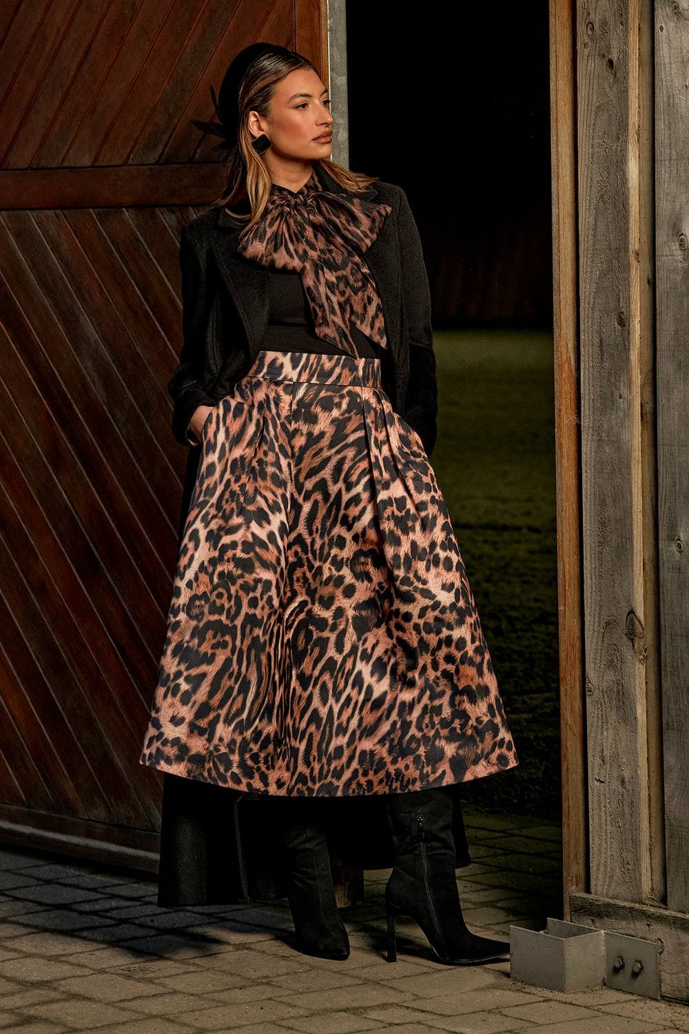 Coast Coast Women's Lisa Tan Leopard Satin Midi Skirt in Animal - 2