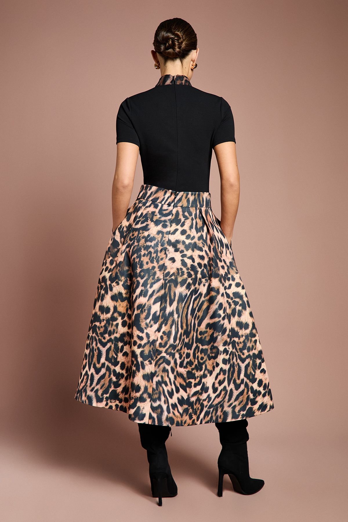 Coast Coast Women's Lisa Tan Leopard Satin Midi Skirt in Animal - 3