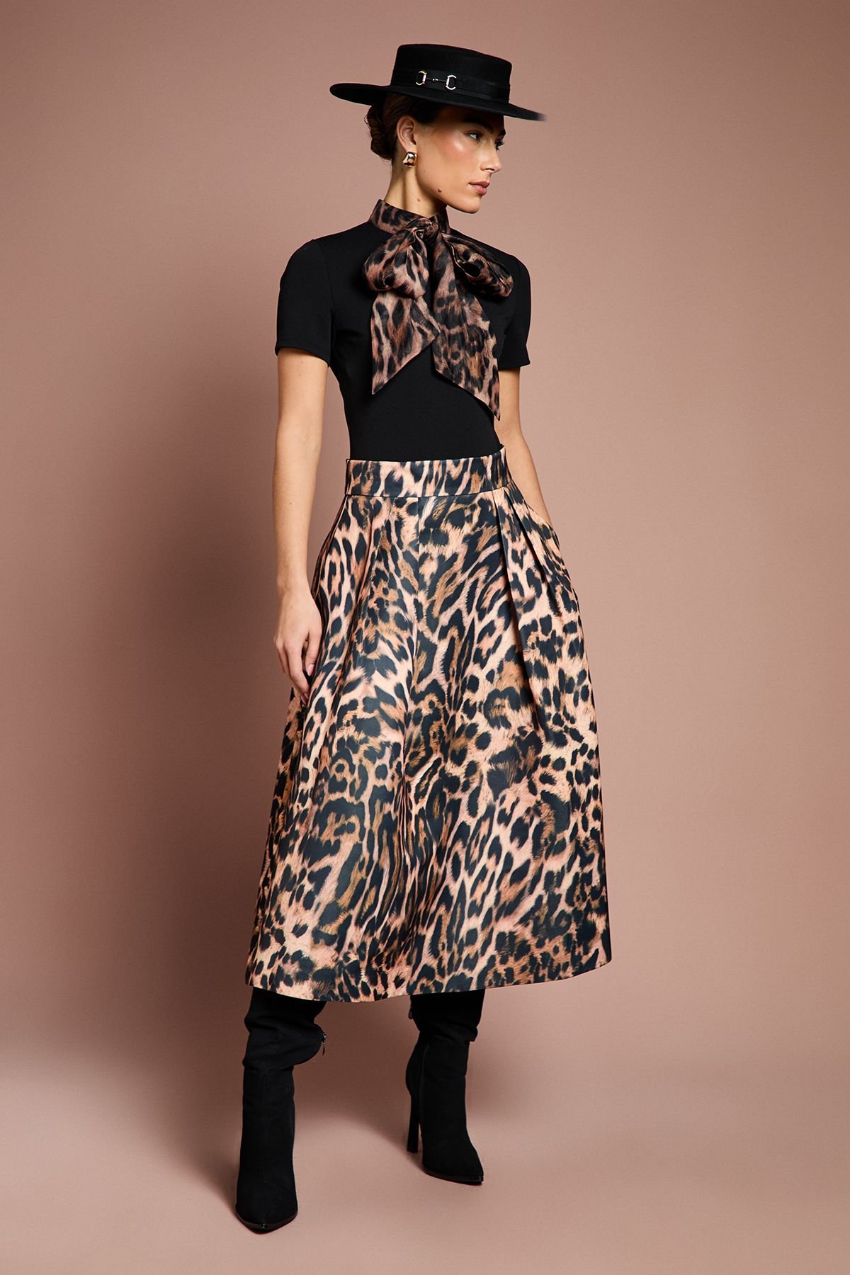 Coast Coast Women's Lisa Tan Leopard Satin Midi Skirt in Animal - 4