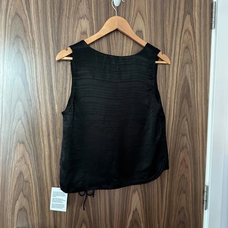 Topshop Topshop Black Texture Satin Asymmetric Tie Front Waistcoat Vest Top 10