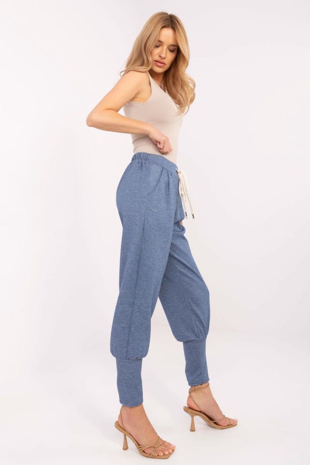 Love Lace Love Lace Women's High Waist Soft Rib Cuff Sweatpants in Blue