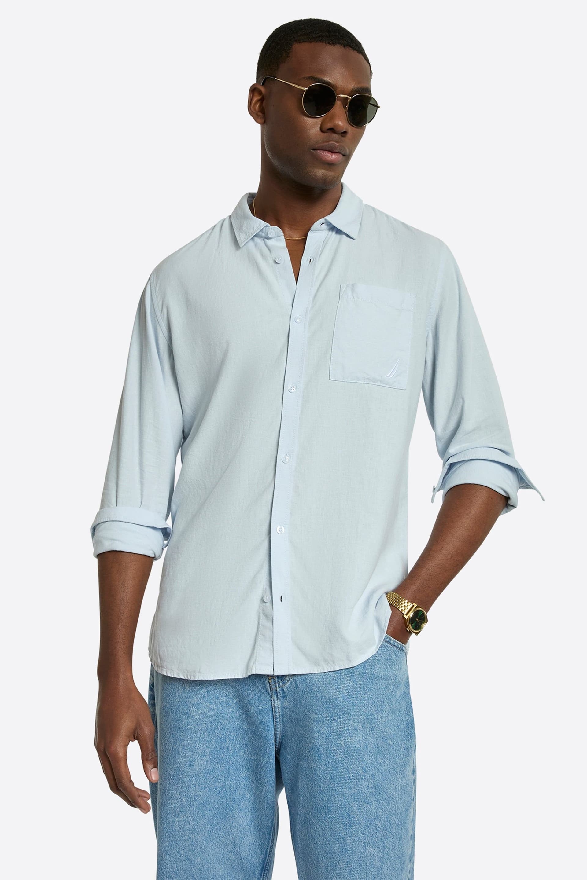 Nautica Nautica Men's Pale Blue Long Sleeve Shirt
