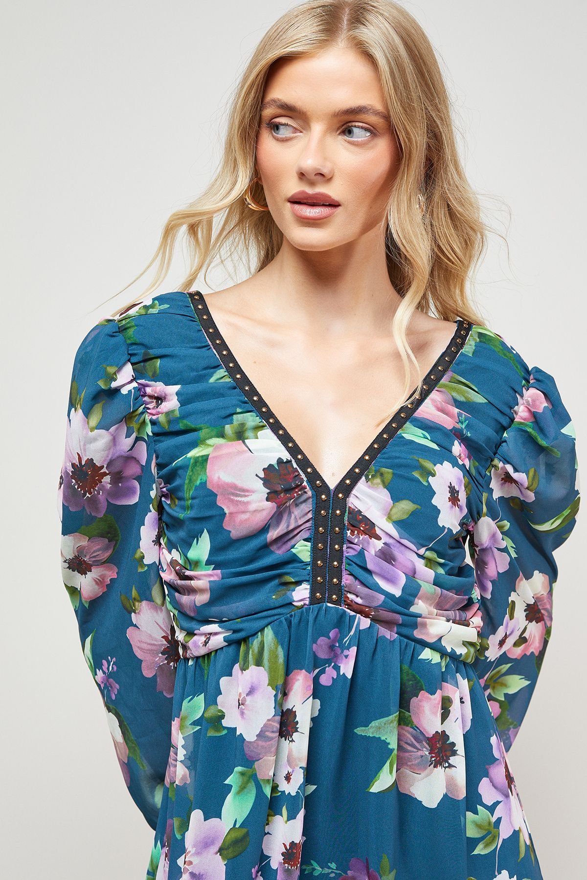 Oasis Oasis Women's Printed Statement Shoulder Ruched Body Mini Dress - 3