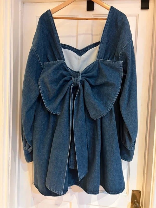 ASOS ASOS Luxe curve denim babydoll bow mini dress size 20