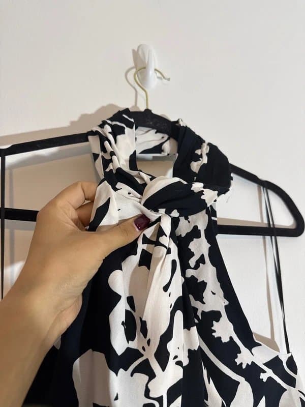 Mint Velvet Mint Velvet Black Fringe Floral Maxi Dress Halter Neck Black and White - size 14 - RRP£199