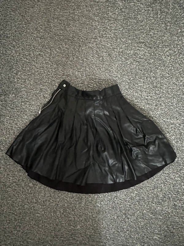 Bershka Black Pleated Leather Mini Skirt