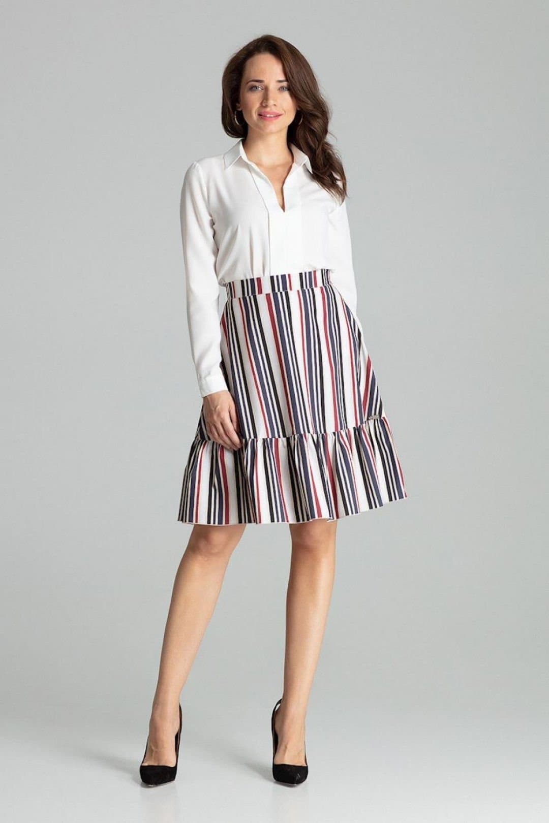 Love Lace Love Lace Women's Striped Flared Skirt With Frill Hem Side Zip