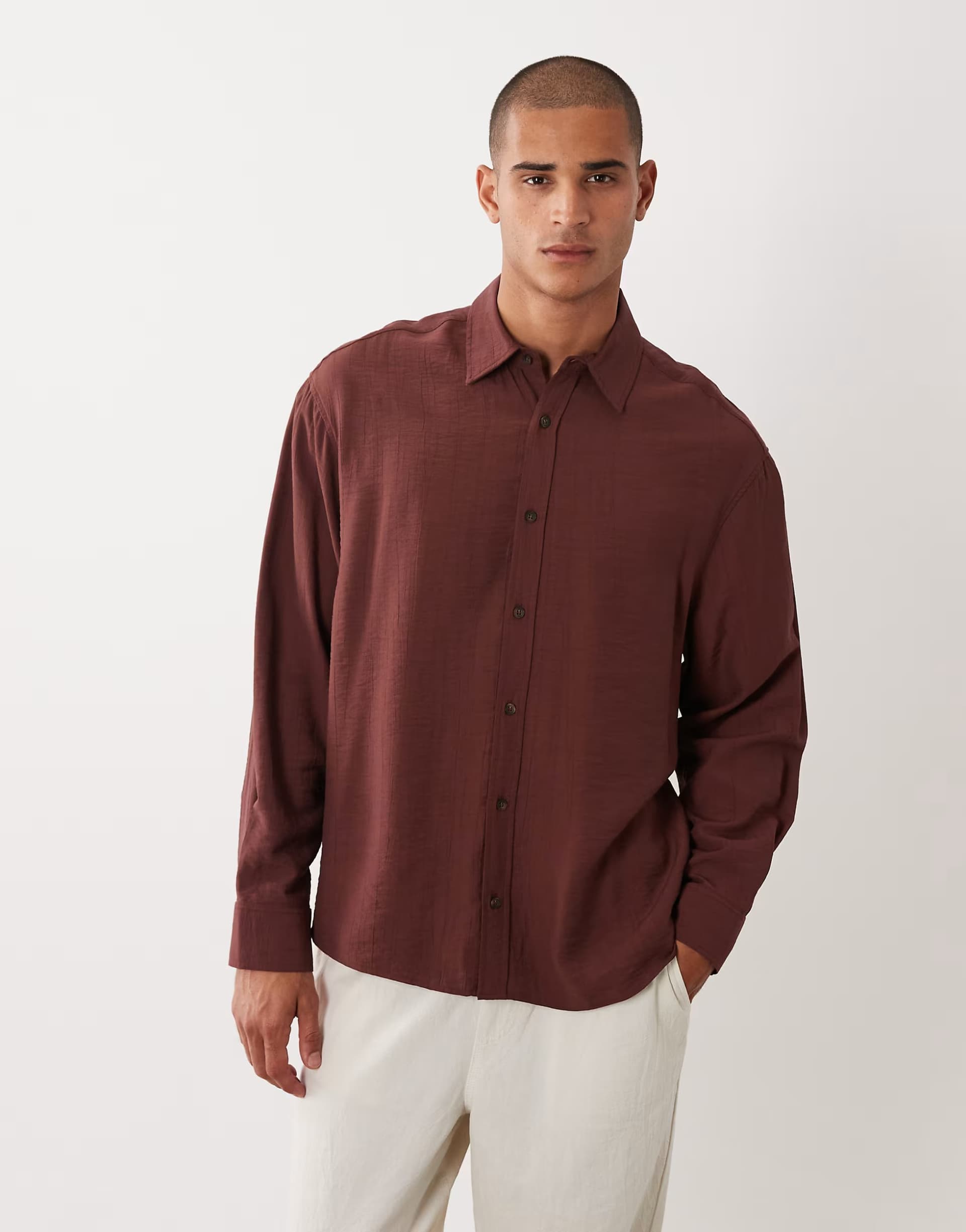 ASOS ASOS DESIGN oversized crinkle textured shirt in brown