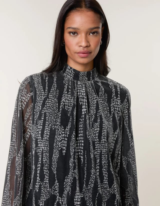 Blue Vanilla Snake High Neck Puff Ball Blouse - 3
